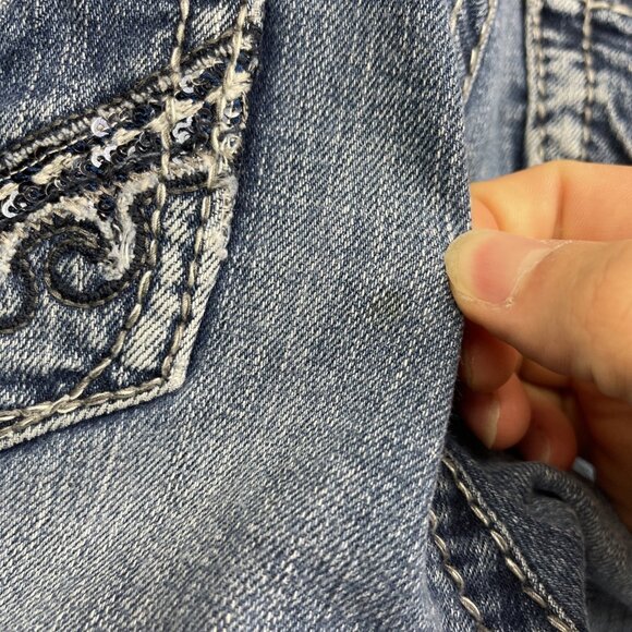 Y2K Silver Jeans Co Berkley Straight Leg Blue Denim Jeans Sz 31x32 Sequin Pocket - Picture 13 of 14
